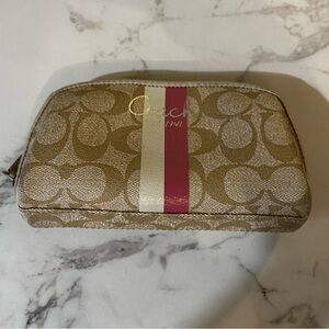 Coach Signature Cosmetic Pouch with Pink and Cream Stripe